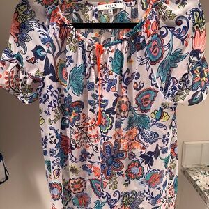 Milly Women's Vibrant Floral Blouse - Blue and Orange
